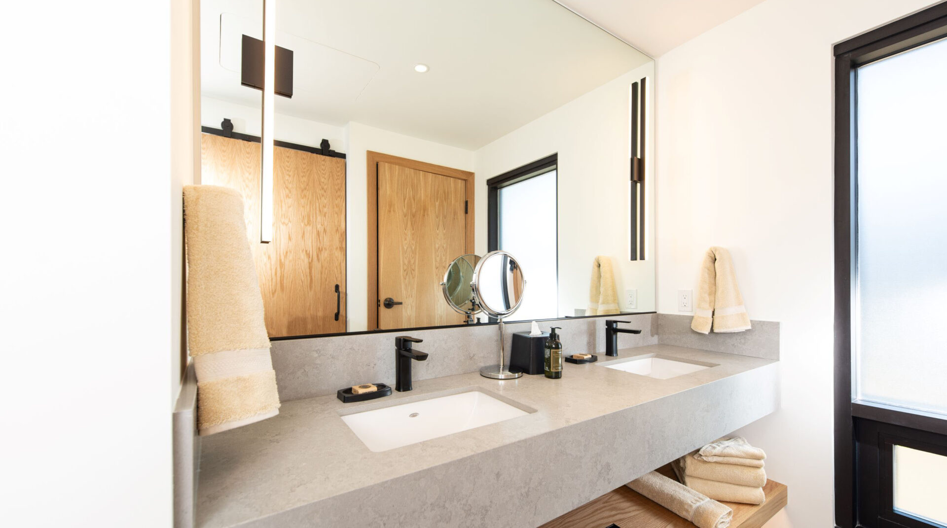 A bathroom at a Round Lake cabin