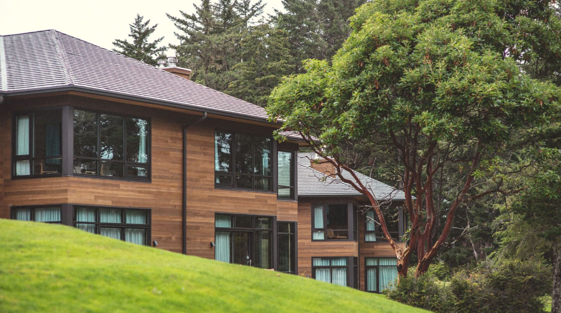 Round lake cabin exterior