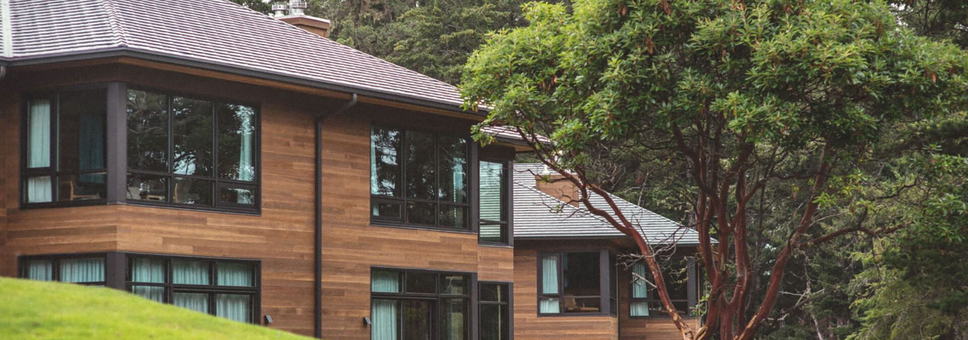 Round lake cabin exterior