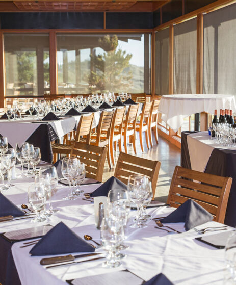 Trails End banquet room with place settings